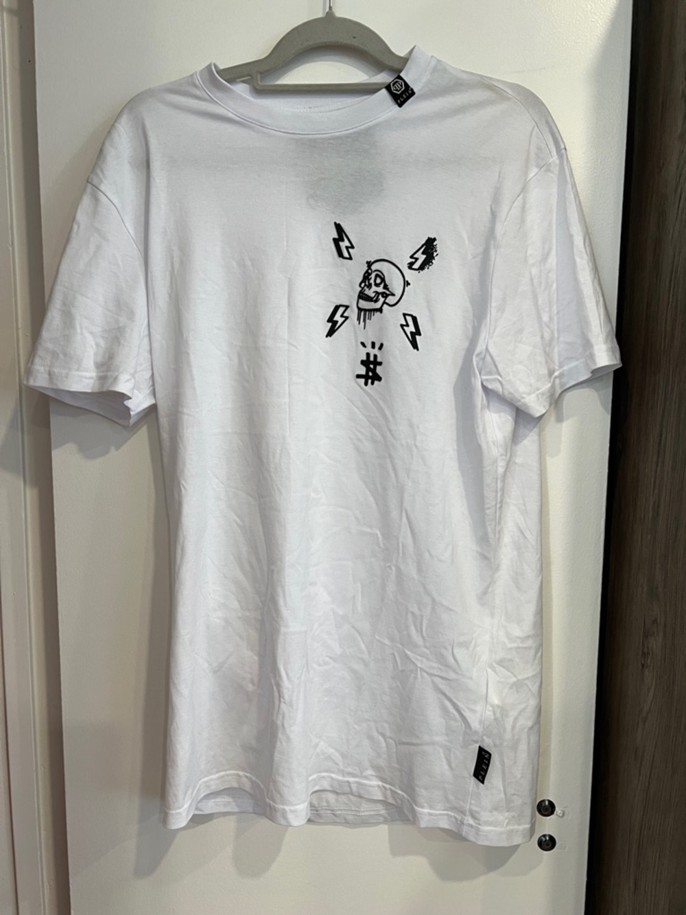 Philipp Plein Limited Edition White Short-Sleeve Tee with Black Skull Lightning